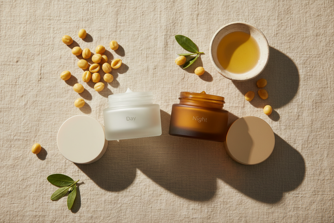 קרם פנים יום וקרם פנים לילה חוחובה בצילום שטוח